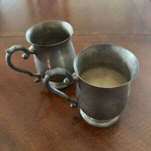 Vtg Pewter Beer Mugs Set Of 2 Double C Handle Moscow Mule Farmhouse Barware